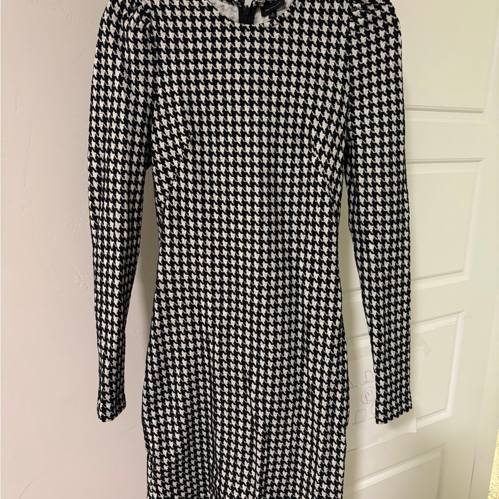 Who What Wear Black and White Houndstooth Dress